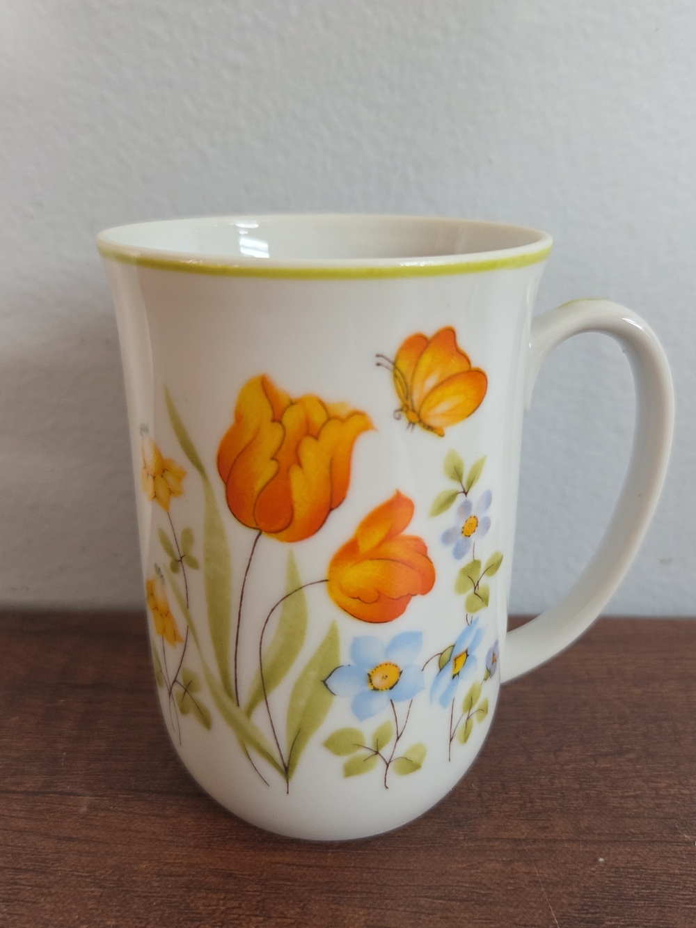 Vintage White Japan Floral Orange Tulip Ceramic Mug